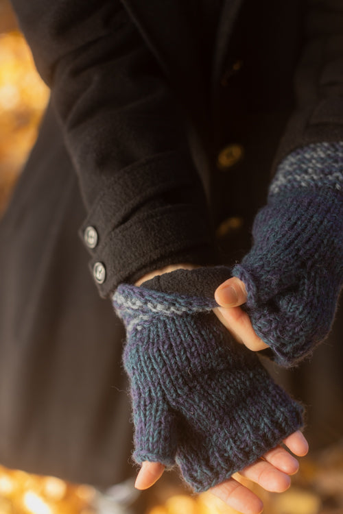 Melange Knitted Wool Arm Warmers - BLue