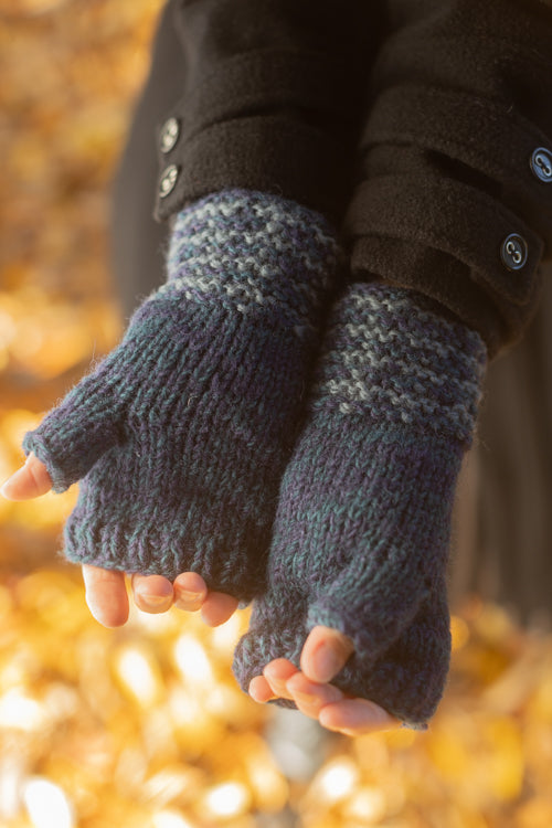 Melange Knitted Wool Arm Warmers - BLue