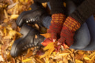 Melange Knitted Wool Arm Warmers - Red