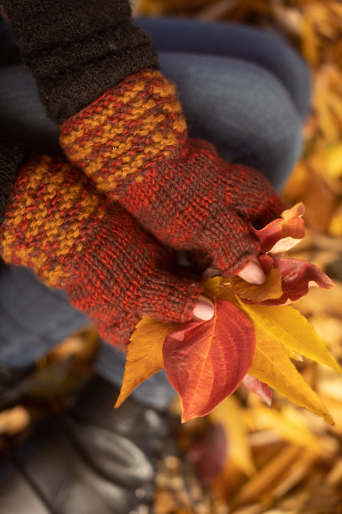 Melange Knitted Wool Arm Warmers - Red