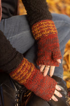 Melange Knitted Wool Arm Warmers - Red