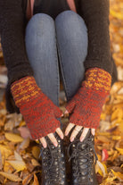 Melange Knitted Wool Arm Warmers - Red