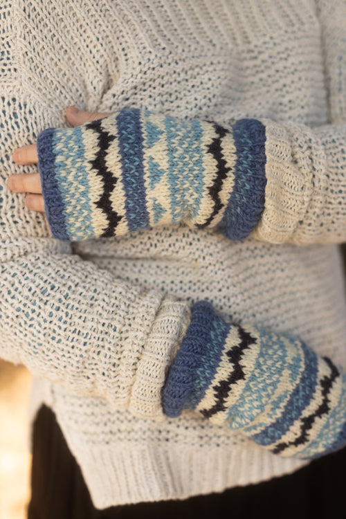 Geometric Wool Arm Warmers - Blue