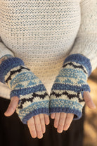 Geometric Wool Arm Warmers - Blue