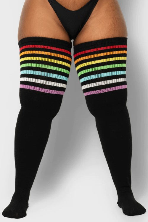 Rainbow thigh high socks plus size best sale