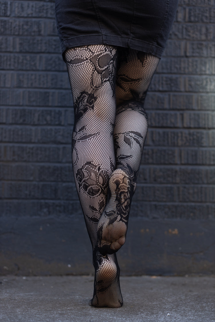 Cervia Floral Fishnet Tights - Black Nero