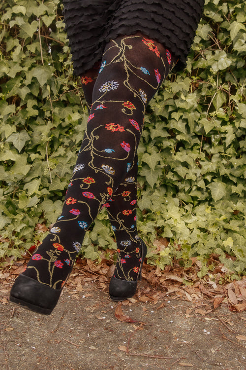 Platino Floral Tights with colorful flowers