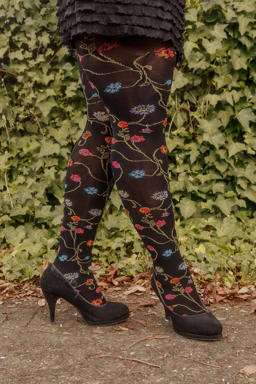 Platino Floral Tights with colorful flowers