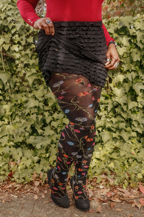 Platino Floral Tights with colorful flowers