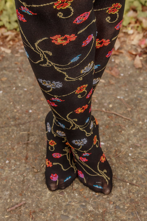 Platino Floral Tights with colorful flowers