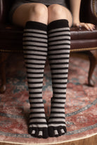 Striped Knee High Toe Socks - grey & Black