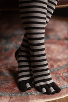 Striped Knee High Toe Socks - grey & Black
