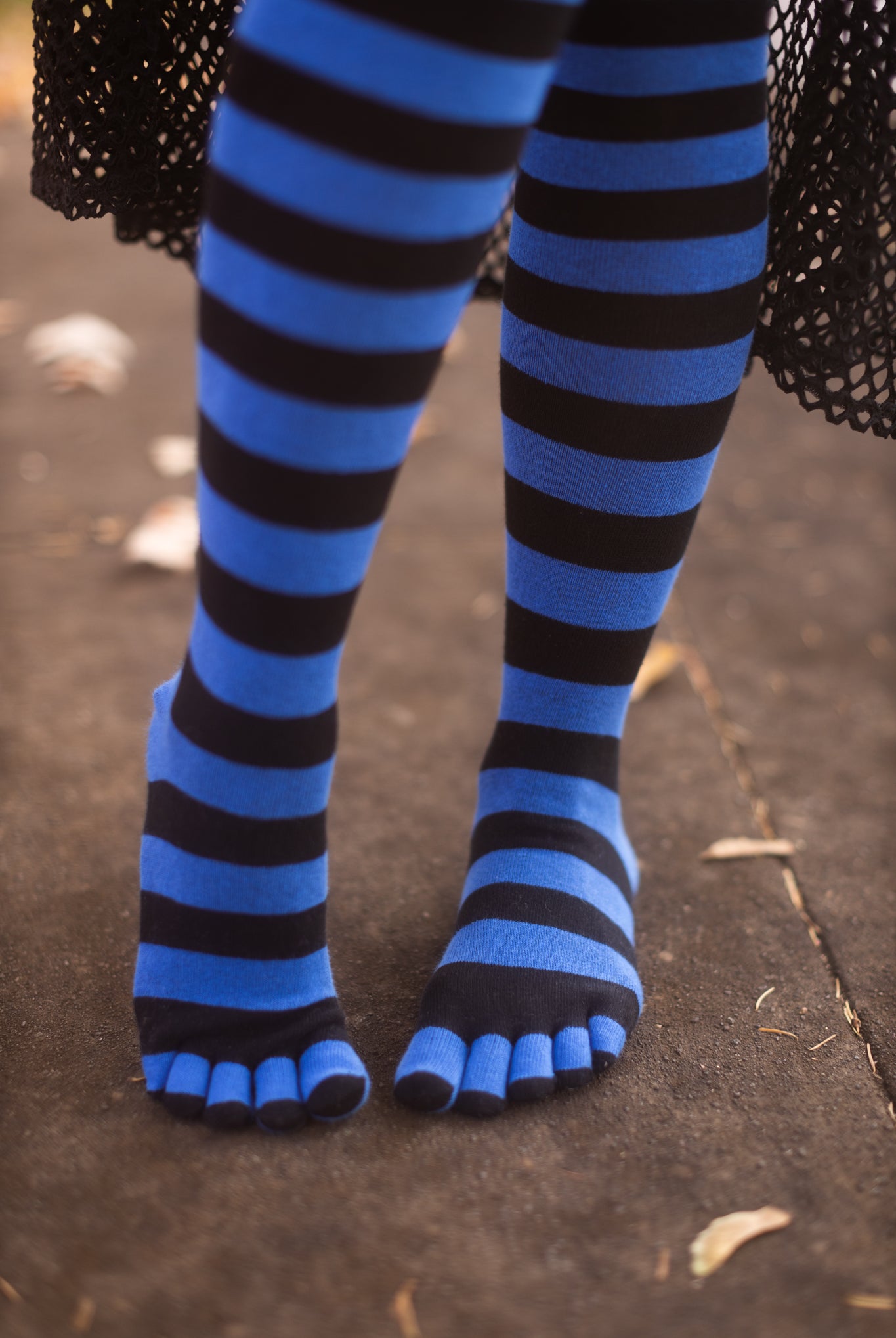 Striped Over the Knee Toe Socks - Royal & Black
