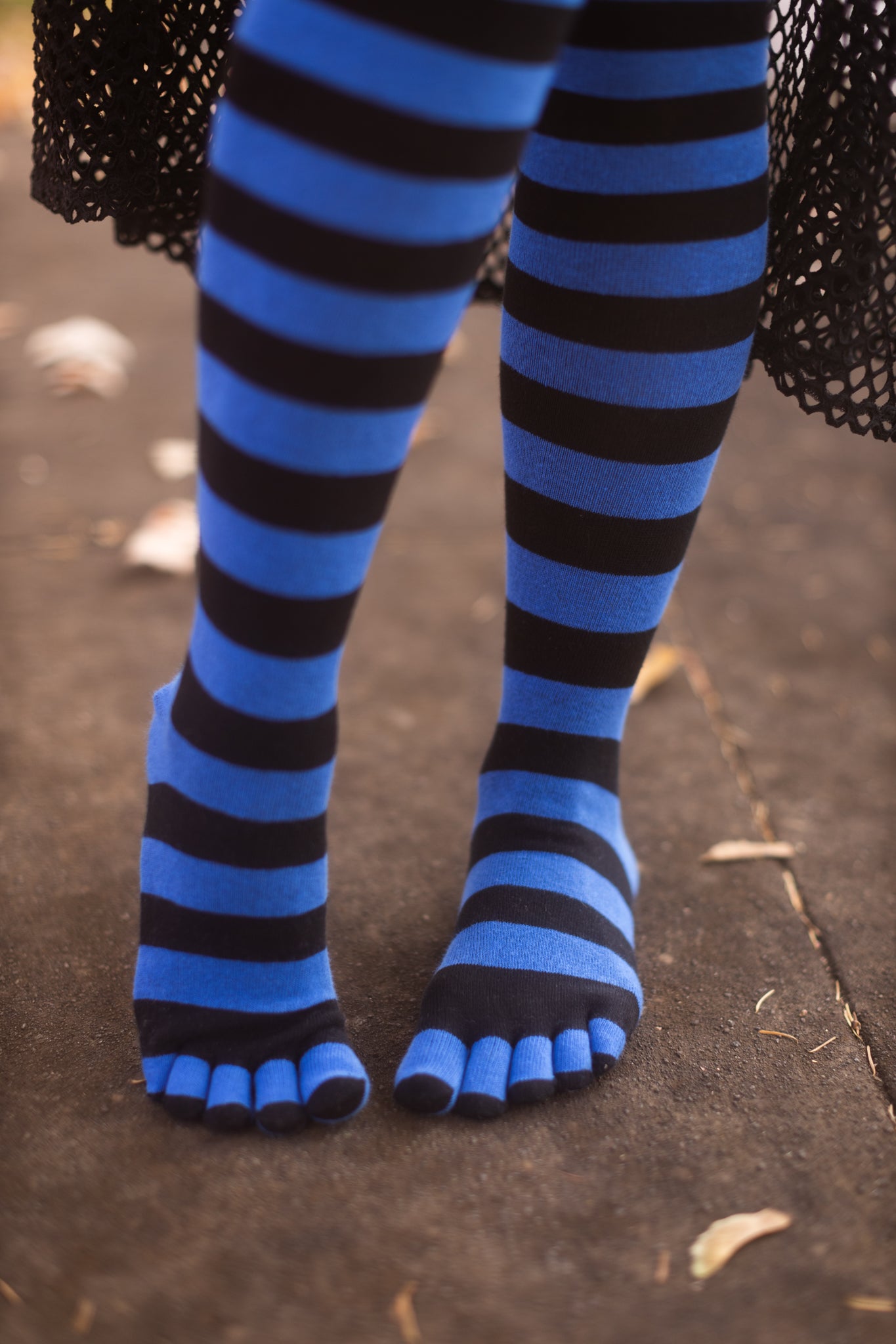 Striped Over the Knee Toe Socks - Royal & Black