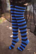 Striped Over the Knee Toe Socks - Royal - Black