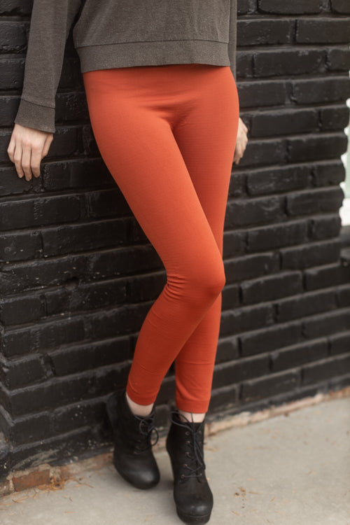 High Waisted Fleece Lined Leggings - copper