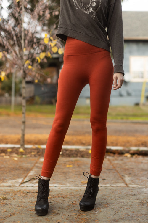 High Waisted Fleece Lined Leggings - copper