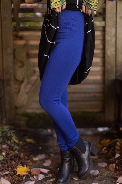Cobalt Blue Sweater, Black leggings with brown boots