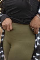 Plus Size High Waisted Fleece Lined Leggings - Army Green