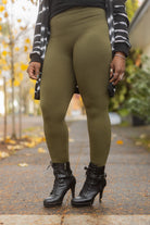 Plus Size High Waisted Fleece Lined Leggings - Army Green