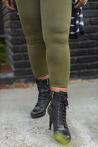 Plus Size High Waisted Fleece Lined Leggings - Army Green