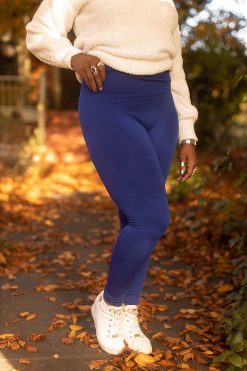 Plus Size High Waisted Fleece Lined Leggings - Dark Blue