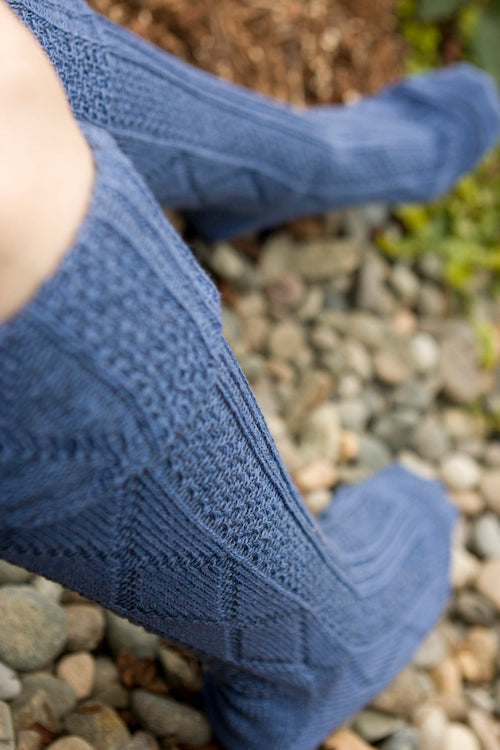 Diamond Rib Knee Socks - Denim