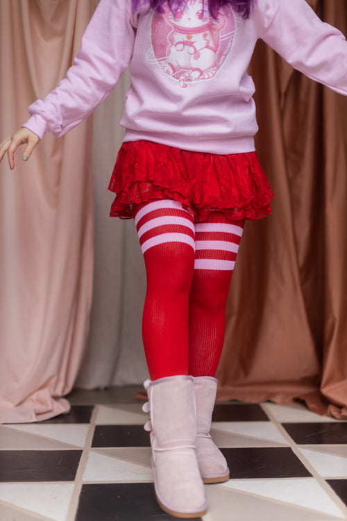 Magical Kawaii Thigh High - Red With Cherry Blossom