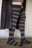XL Foot Longer Striped Extraordinary Thigh High - dark charcoal/charcoal