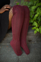 Cotton Inklined Knee Socks - dark red/black