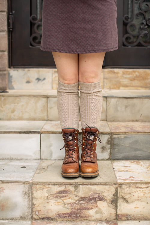 Diamond Rib Knee Socks - Tan