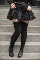 M45 Ribbed Thigh High with Roll Top - Black