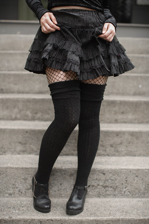 M45 Ribbed Thigh High with Roll Top - Black
