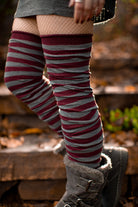 M Stripes Thigh High Socks - Dark Red/Charcoal