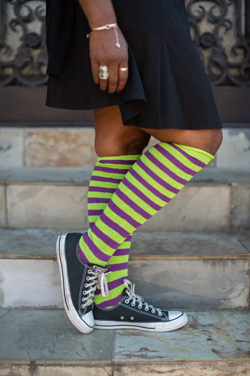 Striped Knees - Lime/Purple