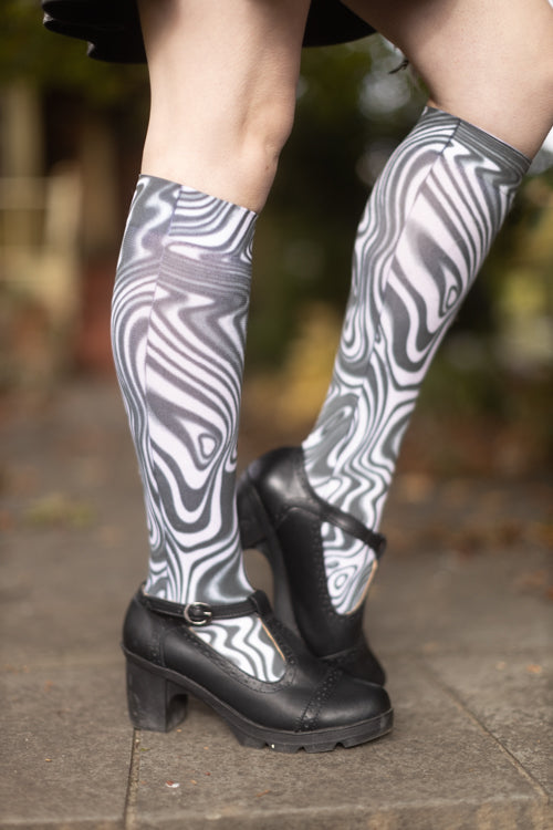 Black and White Swirl Printed Trouser Socks