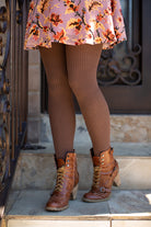 Bamboo Rayon Ribbed Tights - Brown