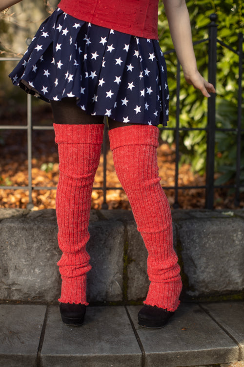 Super-Long Ribbed Leg Warmers - Red
