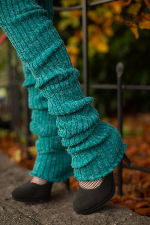 Super-Long Ribbed Leg Warmers - Peacock