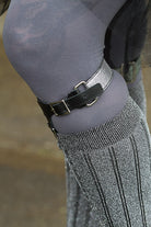 1 Inch Metallic Elastic Buckle Garter - Silver with Black Leather