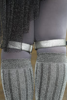 1 Inch Metallic Elastic Buckle Garter - Silver with Black Leather