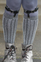 1 Inch Metallic Elastic Buckle Garter - Silver with Black Leather