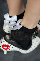 Lace Ruffle Anklet with Bow - Black with White