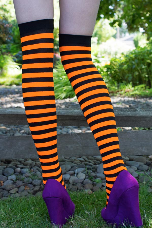 Striped Over the Knee - Black & Neon Orange