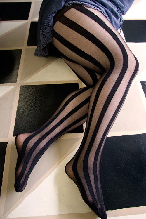 Slanted Striped Thick Panty Hose Stockings with Sliming Tights Control