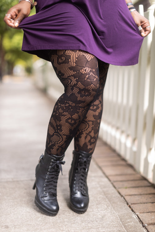 Floral lace-like tights
