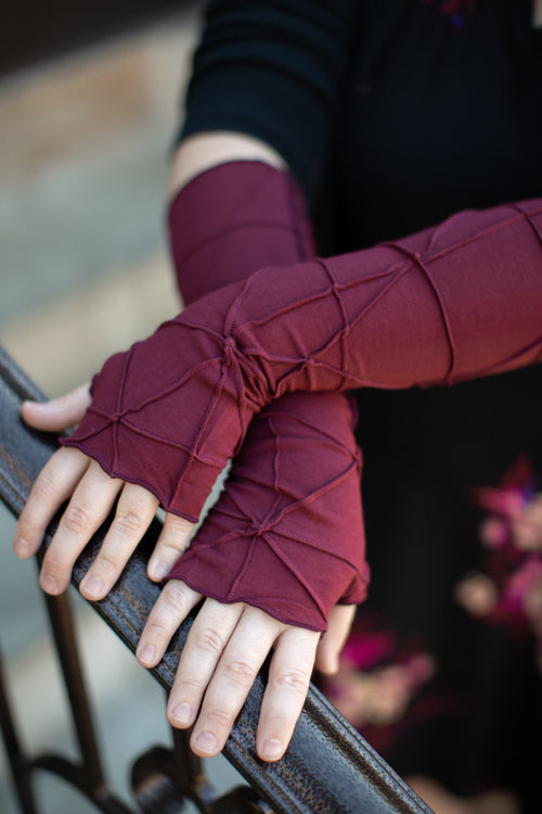 Opera Length Textured Women's Fingerless Gloves | Women's Boho Accessories Red