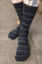 Exeter Striped Wool Crew - Black/Grey