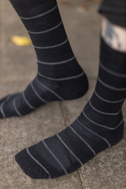 Exeter Striped Wool Crew - Black/Grey