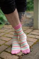 Pastel Pride Stripes Crew Socks - $1 donation to PDX ASC - Pansexual
